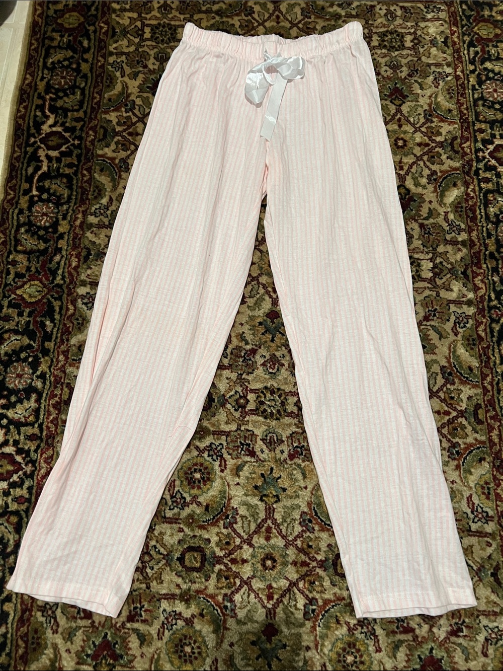 Light Pink Striped Lounge Pants with Satin Drawstring Size Small
